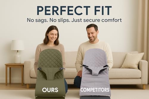 Image of Fabric Seat for Bouncer - Compatible with Baby Bjorn Bouncer - Dense, Wear-Resistant, Skin-Friendly Cotton - Replacement Covers ONLY, Olive