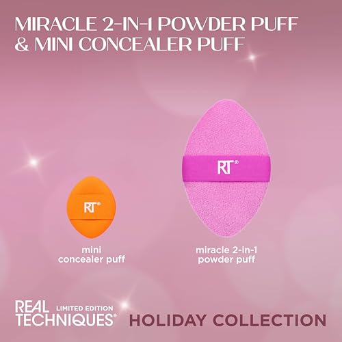 Real Techniques Miracle 2-In-1 Powder Puff & Mini Concealer Puff, 2 Piece Limited Edition Gift Set, Multicolor - Image 4