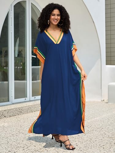 Image of KECVOT Kaftan Dresses for Women V-Neck Print Swimsuit Cover Up Plus Size Beach Caftan Lounge Dress