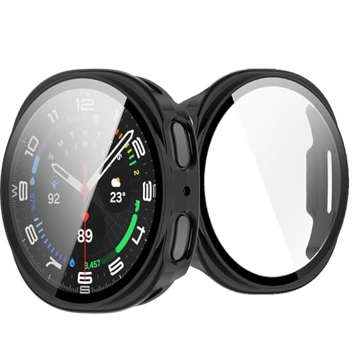 UIUIKA For Galaxy Watch 8 44mm �J�o�[ Galaxy Watch 8 44mm �ی�P�[�X �����K���X�t�B����&PC�t���[�� �����h�~ �Ռ��z�� �X�N���b�`�h�~ �h�o�h�� �w��h�~ �y�ʔ��^�݌v�i�u���b�N)