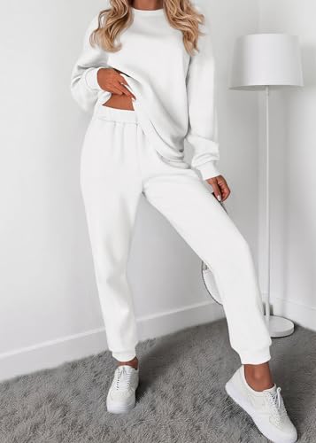KIRUNDO Sweatsuits Women 2 Piece Outfit Matching Lounge Set(White, M) - image 3