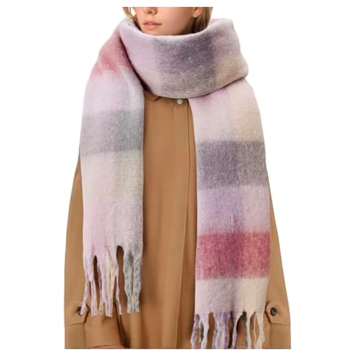American Trends Womens Chunky Blanket Scarf Thick Winter Scarf Oversized Long Big Scarf Colorful Plaid Scarf Large Warm Wrap Scarf Pink Plaid