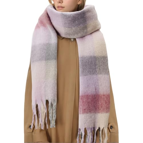 American Trends Womens Chunky Blanket Oversized Long Big Plaid Warm Wrap Scarf