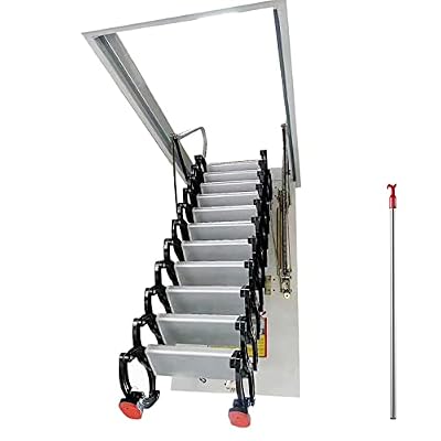 TECHTONGDA Attic Ladder Attic Extension Loft Attic Ceiling Folding Stairs Retractable Attic Folding Ladder with 32 x 39 Inch Opening Size and 10.5 feet Height for Ceiling