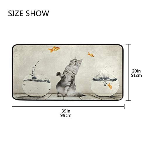 Moyyo Kitchen Mat Animal Funny Cute Cat Fish Kitchen Rug Mat Anti-Fatigue Comfort Floor Mat Non Slip Oil Stain Resistant Easy To Clean Kitchen Rug Bath Rug Carpet For Indoor Outdoor Doormat #TOP5
