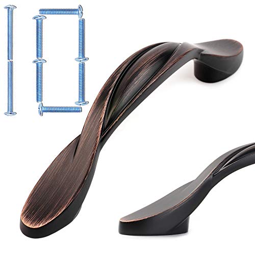 Koofizo Twisted Cabinet Bow Pull - Oil Rubbed Bronze Furniture Handle, 3 Inch/76mm Screw Spacing, 10-Pack for Kitchen Cupboard Door, Bedroom Dresser Drawer, Bathroom Wardrobe Hardware