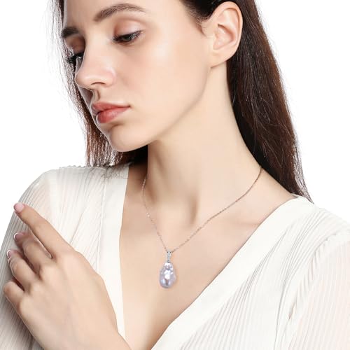 Baroque Pearl Pendant Necklace, Freshwater/Saltwater Cultured Pearl 13-15mm, 925 Sterling Silver Necklace, 18K White Gold Plated Adjustable Chain 18+2IN, Jewelry Gifts for Women4