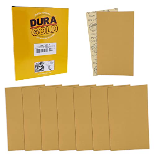 Dura-Gold Premium 5" x 2.75" Gold Sandpaper Sheets, 600 Grit