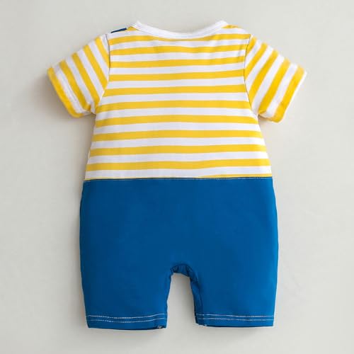 Image of Hopscotch Baby Boys Animal Print Short Sleeves Blue Rompers