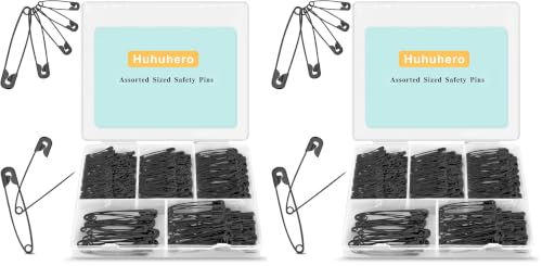 Image of Safety Pins Assorted, 680 Pack Small & Large Heavy Duty Safety Pins for Clothes Sewing, 5 Different Sizes Pin Bulk, Arts and Crafts Supplies, Black