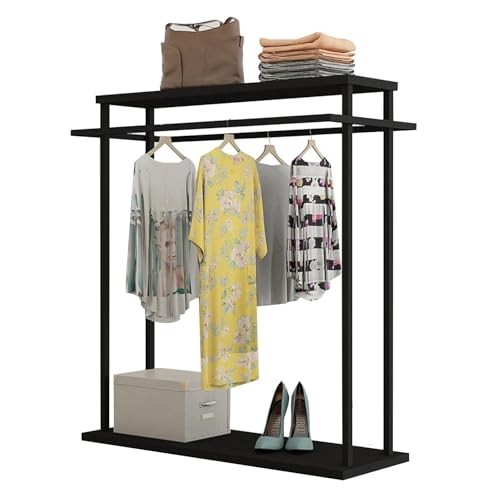 Perchero dorado con ganchos de doble barra para minoristas y boutiques, soporte de exhibición de metal resistente (negro) perfecto para ropa y accesorios