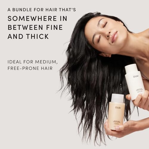 Image of OUAI Medium Hair Shampoo & Conditioner Set, Travel Size - Hydrating Shampoo & Conditioner - With Coconut Oil, Babassu, Kumquat Extract & Keratin - Sulfate, Paraben & Phthalate Free (3 Oz)