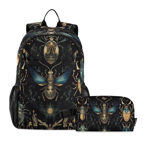 Insect Kids Backpack Beetle Mystic School Bookbag with Lunch Bag for Boys Girls Preschool Kindergarten Elementary Laptop Daypack