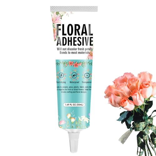 Floral Glue for Fresh Flowers Waterproof Flower Adhesive for Corsages Boutonnieres Wristlets Wedding Crafts Fast Drying Strong Hold Floral Glue for Silk Dried Flowers and Accessories 50ML