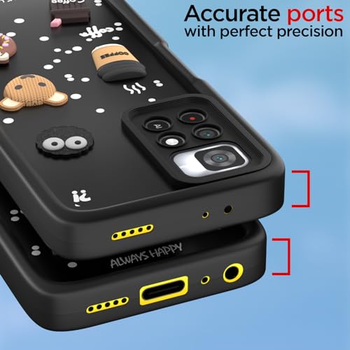 Image of Outlouders Back Cover for Poco M4 Pro | 3D Cartoon Bear Cute Fun Silicone Full Body Protection Bumper Case (Black)