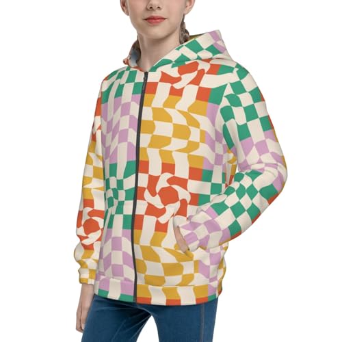 Wavy Checkerboard 1 Kids Pullover Hoodies Boys Zip Up Sweatshirts Girls Athletic Clothes with Pocket