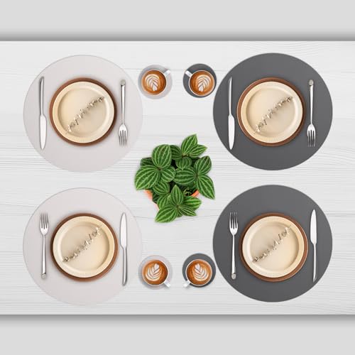 Myir JUN Round Placemats Set of 4 Faux Leather Place Mats and Coasters 15 inch Round Table Mats Dual Sided Non-Slip Stain Resistant Placemats (Gray & Beige, Set of 4) by Myir JUN - Used condition - Image 2