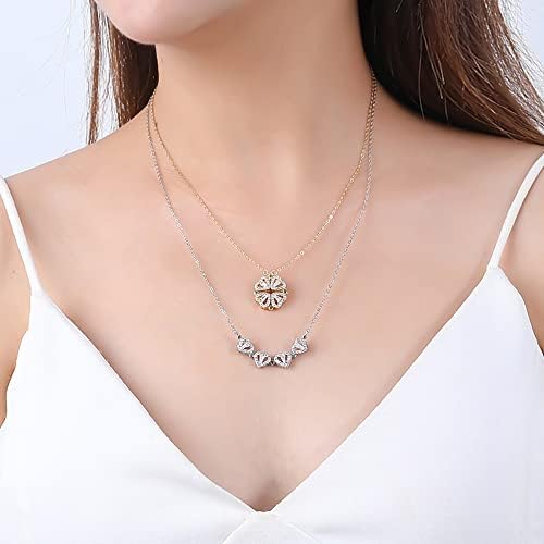 ESTART Four Leaf Clover Necklace with Love Heart Flattened Folding Pendant for Women Mom Girl Her Girlfriend