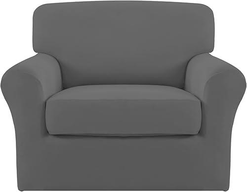 Easy-Going - Funda elástica de microfibra de 2 piezas para sillón individual, funda suave de elastano, lavable, parte inferior elástica, protector