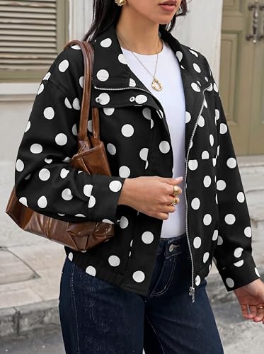 Image of Tankaneo Womens Polka Dot Zip Up Cropped Jackets