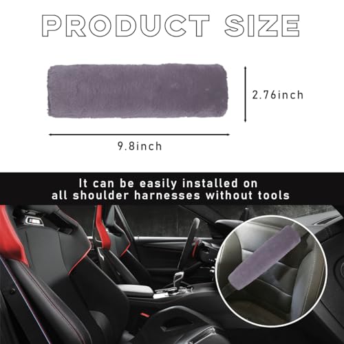 povtii 2PCS Car Seat Belt Cover Pad, Soft Auto Seatbelt Protector for a More Comfortable Driving, Fluffy Plush Seatbelt Shoulder Pad for All Vehicles and Backpack, Car Accessories (Gray) - Image 3