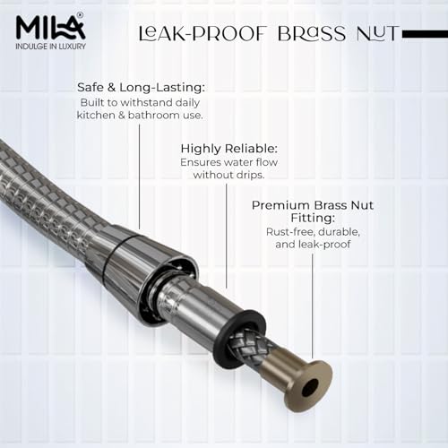 Image of Mila Hose SS304 PVC Braided 1.5M with Brass Nut | Chrome Finish Bathroom & Kitchen Accessory | Flexible, Leak-Proof & Corrosion Resistant Pipe | 3-Year Warranty