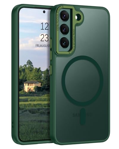 GUAGUA Magnetic for Samsung S22 Case, S22 Phone Case Translucent Matte [Compatible with MagSafe] [20W Super Magnetic] [Military Grade Protection] Slim Shockproof Anti-Scratch Phone Cover, Green