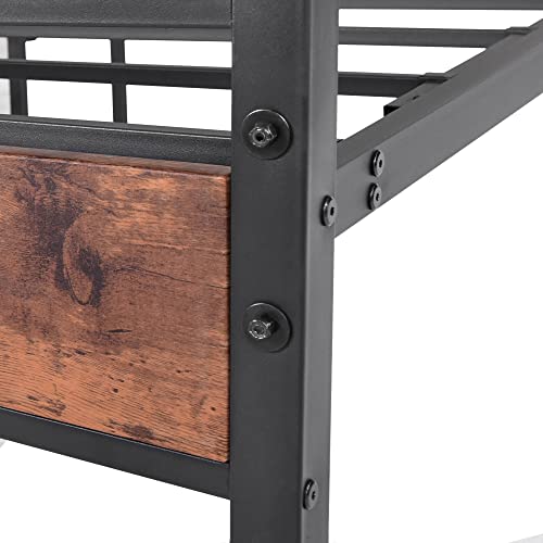 Image of HOJINLINERO Metal Bed Frame Twin with Wood Headboard,No Box Spring,Brown