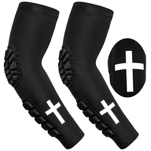 Mepase 1 Pair Sports Padded Arm Sleeves Cross Compression Sleeves Christian Arm Protective Support for Men Women Volleyball Baseball Basketball Soccer Football Outdoor Competition(Size S)