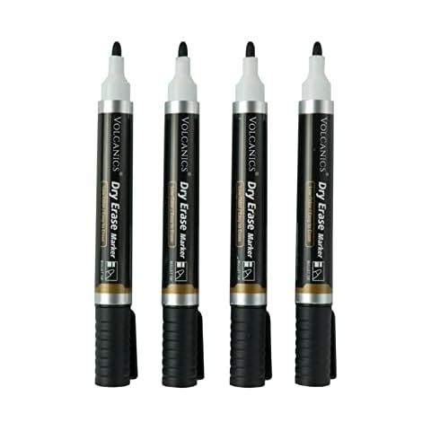 Volcanics Black Dry Wipe Pens Whiteboard Pens Low Odor Whiteboard Markers Pack of 4 Cover
