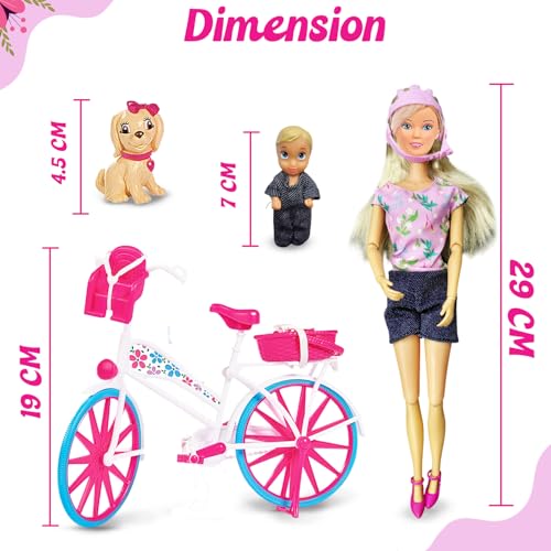 Image of Steffi Love Bike Tour| Realistic Doll Set| Complete Doll Set with Bicycle, Helmet, Baby & Pet| Imaginative & Pretend Play Set| Ideal Gift for Girls of Age 3 & Up- Bike Tour