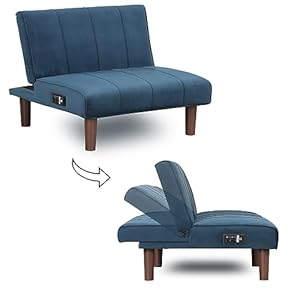 JUBILOOM Comfy Small Mini Couch, Recliner Futon, Armless Mini Sofa with Adjustable Backrest& 3 USB Port, Single Sofa Couches for Small Spaces, Living Room Office, Blue Velvet, 305BL1USB