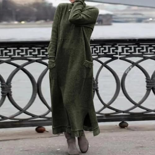 Womens Long Fleece Maxi Pullover Sweatshirt Dresses Baggy Cowl Neck Shirt Dress2