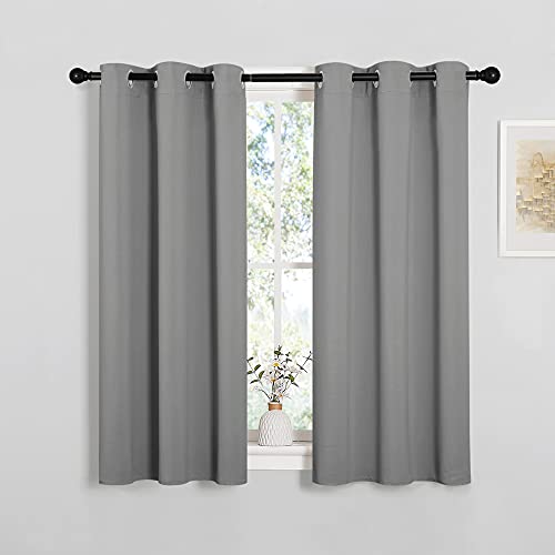 Image of NICETOWN Silver Grey Blackout Curtain Panels for Bedroom, Thermal Insulated Grommet Top Blackout Draperies and Drapes for Basement (2 Panels, W34 x L45-inch)
