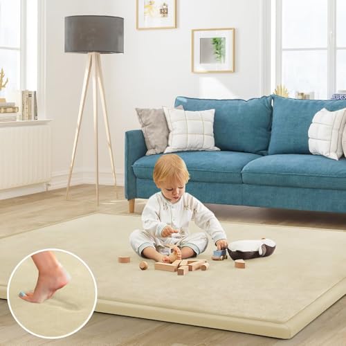 Image of Baby Play Mat for Floor Nursery Rug Muscle Mat Area Rug Playroom Rug 79 inchx79 inch Playpen Mat Elastic Foam 1.3 inch Thick Crawling Mat for Babies,Toddlers, Infants, Kids,Light Beige