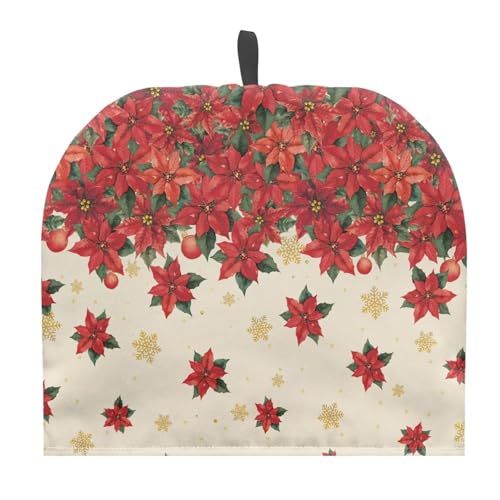 Image of Tea Cosy Tea Pot Cozies with Top Handle Decorative Accessories for Teapots Kitchen Home Table Breakfast Warmer Dust Cover Christmas Poinsettia Flowers