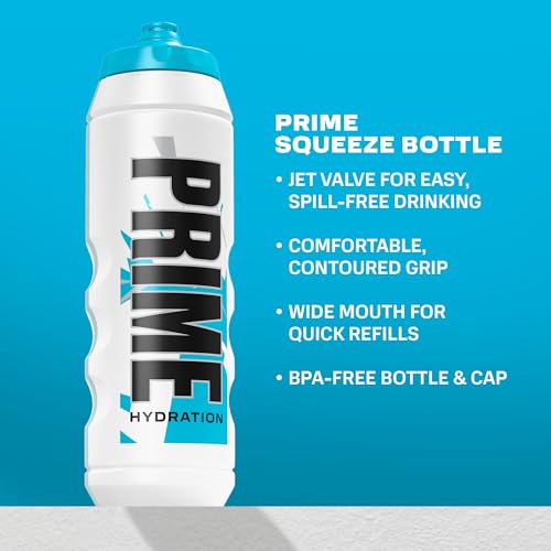 Image of PRIME 32 oz Blue Chill Squeeze Sports Water Bottle, BPA Free, Dishwasher Safe, Easy-Grip Ergonomic Leakproof Design, Fast Hydration for Gym, Cycling, Running