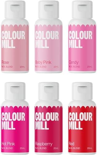 Image of Colour Mill Oil Blend Food Coloring, Pinks Pack (Valentine's Set) - 20 Milliliters Each of 6 Colors: Baby Pink, Candy, Hot Pink, Raspberry, Red and Rose
