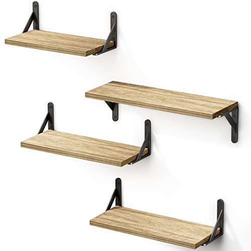 Amada Homefurnishing Floating Shelves Wall Mounted Set Of 4, Wood Shelves For Wall Décor, Rustic Storage Shelf, Wall Shelves For Bedroom, Bathroom, Living Room, Kitchen, Office, Set Of 4, Amfs26 #TOP21