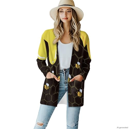 Image of Forchrinse Red Ladybug Cardigan for Women Causal Long Sleeve Open Front Cardigans Sweater Fashion 2024 Fall Coat with Pockets