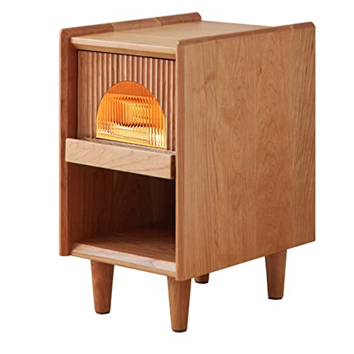 Mesita De Noche De Madera Maciza, Gabinete De Almacenamiento Iluminado Multifuncional Con Cajones Y Estantes Abiertos, Con Patas De Madera Maciza De Caucho, Sala De Estar, Dormitorio, Sofá, Mesa Auxil