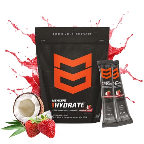 MTN OPS Hydrate Electrolytes Powder Drink Mix, 20 Single Serving On-The-Go Electrolyte Packs with Over 1000mg of Electrolytes per Serving, Strawberry Coconut - Thumbnail 3