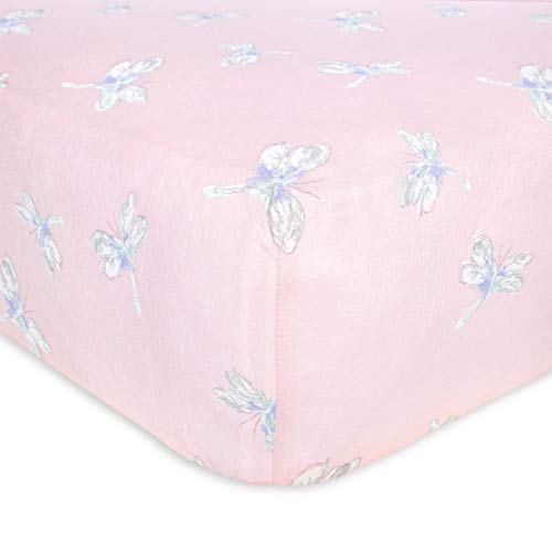 Image of Burt's Bees Baby - Fitted Crib Sheet, Girls & Unisex 100% Organic Cotton Crib Sheet for Standard Crib and Toddler Mattresses (Pink Dragon Fly)28x52 Inch (Pack of 1)