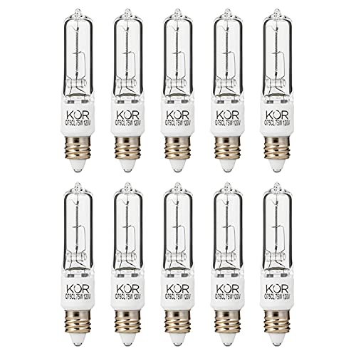 KOR (Pack of 10) Q75CL/MC - 75 Watt JD T4 E11 Mini Candelabra Base 120V Clear Light Bulbs