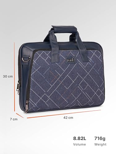 Image of ZOUK Blue Executive Laptop Bag for Men | Vegan Leather Office Briefcase with Padded 15.6 Inch Laptop Compartment, Shoulder Strap & Trolley Sleeve | Water-Resistant Work & Travel Bag |