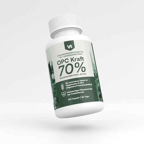 OPC Kraft 70% – Traubenkernextrakt 600mg pro Tagesdosis – 240 Kapseln – Mit Vitamin C, Zink & Selen – Vegan & Hochwertig