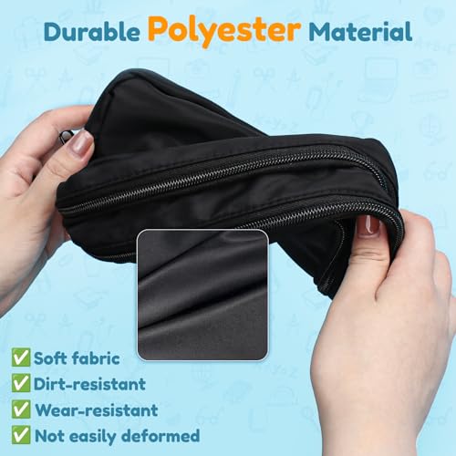 Black Pencil Case, Large Capacity Pen Case with 3 Compartments, Stationery Pouch for School & Office Supplies