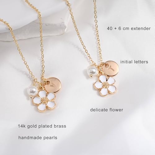 Flower Gir Necklace 14K Gold Plated Circular Initial Necklace Personalized Letter Necklace Bridesmaid Proposal Gift Wedding Gift Jewelry 7