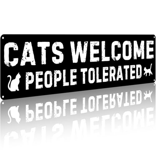 Funnysign Cat Lovers Gifts “Cats Welcome, People Tolerated” Vintage Tin