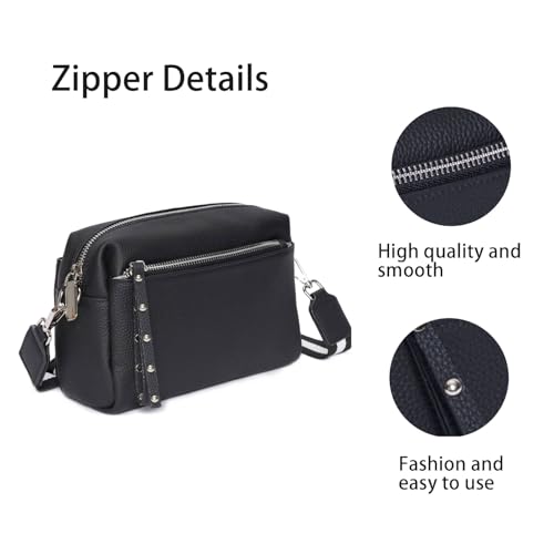 Genuine Leather Crossbody Bags for Women Small Triple Zip Bag Black Shoulder Bags4